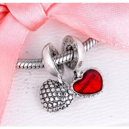 Fits for Pandora Charms Bracelets Mother and Daughter Beads with Red Enamel 925 Sterling Silver Jewelry Free Shipping