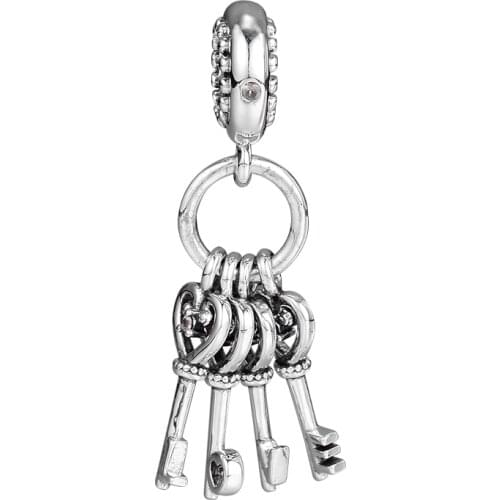 Fits Pandora Bracelet Argent 925 Sterling Silver Keys Of Love Dangle Charm Beads Women Girls DIY Jewelry Gift Bijoux Femme