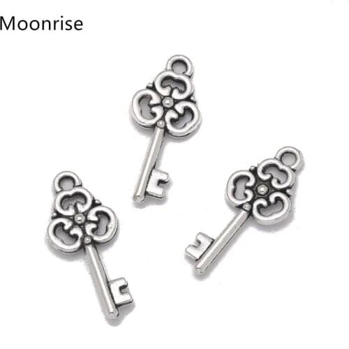 20Pcs Antique Silver Finish Rustic Steampunk Key Charms Metal Pendants For Craft Jewelry Necklace Making Finding