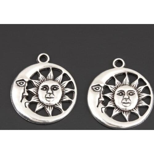 20pcs Silver Color 29.5x25.5mm Moon And Sun With Face Charms Nature Pendant Fit DIY Jewelry Making Handcrafted Accessories