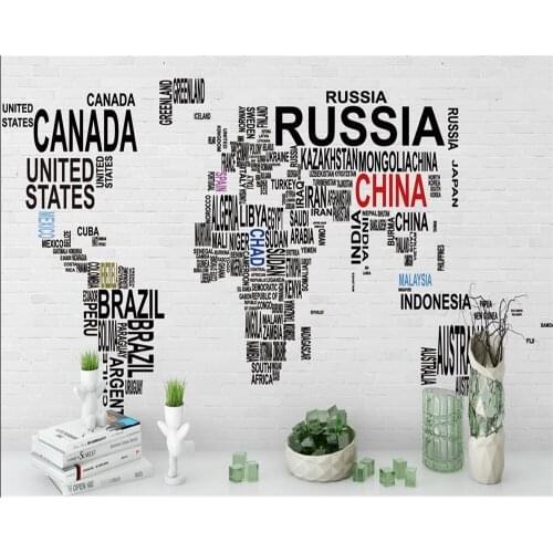 Beibehang Custom wallpaper fashion white brick world alphabet map sofa TV backdrop living room bedroom mural 3d wallpaper photo