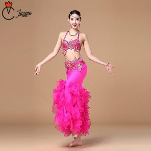 Performance Belly Dancing Luxury Costumes Oriental Suit Belly Dance Costume 3pcs/Set Bra Belt and Skirt