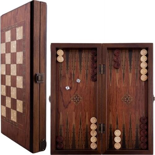 Luxury Rosewood Backgammon & Chess Set 36x16x5 Cm Small Size Vintage Rustic Professional Design Mosaic Motifs Handmade Arts