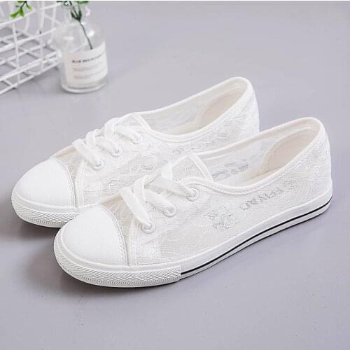 Sexy Lace White Shoes Women Flats Sneakers Summer 2021 New Female Causal Shoes Black Canvas Vulcanize Sneakers For Women
