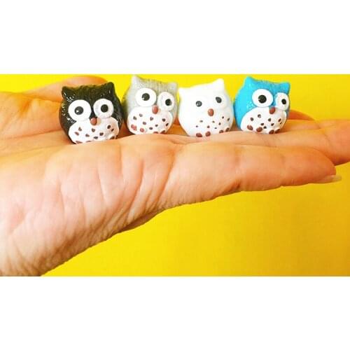 4 Pcs owls white blue grey black/animals/miniatures/cute/ fairy garden/gnome/moss terrarium decor/crafts/bonsai/toy/model/gift