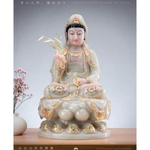 30CM large- 2020 Good quality jade COLOR gilding Guanyin Buddha Home family efficacious bless safe good luck Talisman statue