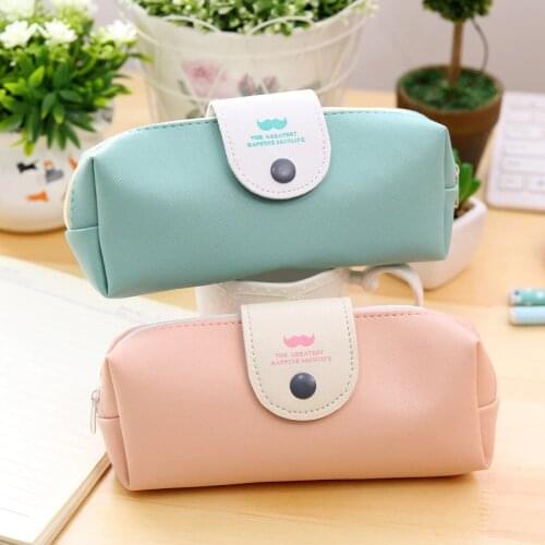 Fresh Solid Candy Color Mustache Pattern Pu Leather Pencil Bag Pen Bag Fod
