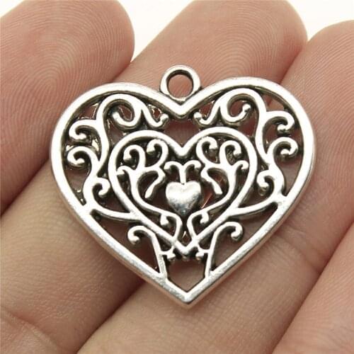 Tristana 8pcs 28x29mm Antique Silver Color Vintage Metal Zinc Alloy Hollow Filigree Love Heart Charms Fit Jewelry Making