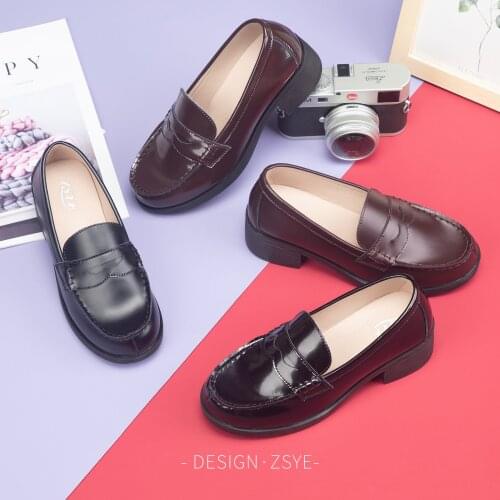 Fog bright poly urethane shoes womens high heels Japanese jk uniform shoes college wind cos black brown Lok Fu shoes 013