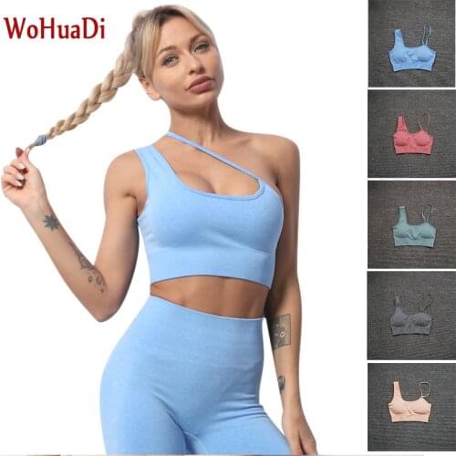 WOHUADI Women Sports Bra Push Up Crop Top Female Fitness Gym Wear Sexy Oblique Shoulder Strap Yoga Sportswear Running Workout