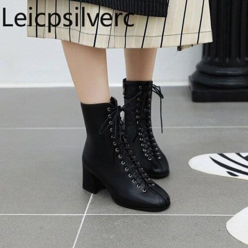 Womens Boots The New Autumn And Winter fashion Round head zipper mid heel Womens shoes plus size 33-48 Heel Height 6cm black