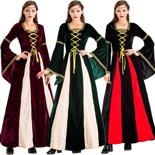 Ladies Cosplay Costumes New Middle Ages Vintage Palace Style Flared Sleeves High Waist Lacing Splicing Long Princess Dresses
