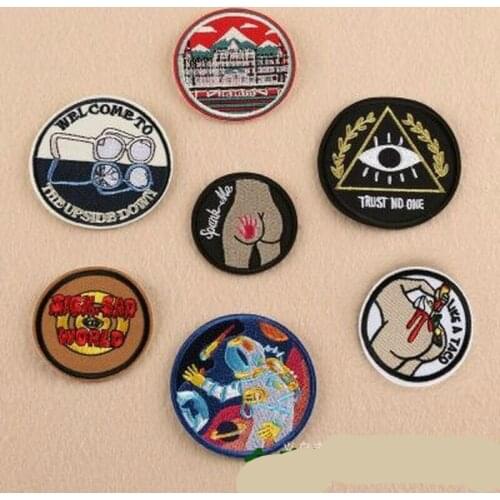 10 Pcs/lot Round Embroidery Patch Letters Clothing Decoration Eyes Glasses Astronaut Strange Things Heat Transfer Badge Iron