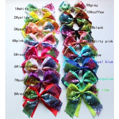 Dog rib glitter ribbon Bowknot hairpin 5 inches rainbow ribbon bow pet hair accessories 50pcs