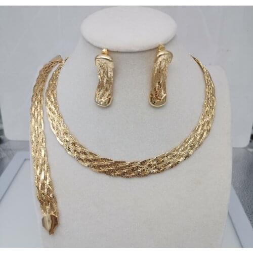 Africa Nigeria Jewelry Fashion Dubai Gold Jewelry Set Necklace Bracelet Earring Set Ladies Wedding Gift