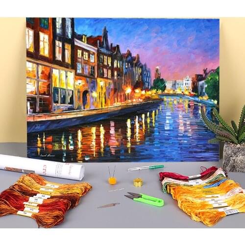 Amsterdam - Sunday Night Printed Canvas 11CT Cross Stitch Kit Embroidery DMC Threads Painting Hobby Handicraft Sewing Magic