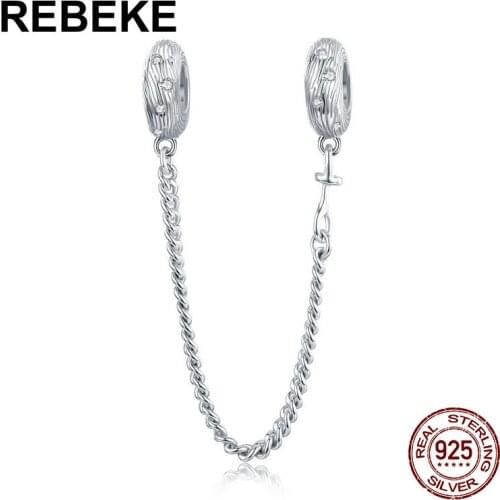 Auffik 100% 925 sterling silver water wave safety chain fit bracelet charm Pandora beads original woman fashion jewelry gift DIY