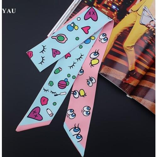 Brand 95cm*5cm Eyes Lashes Printed Bag Strap Small Scarf Women Twill Silk Scarf Headband Long Scarves Bag Accessories Ribbon