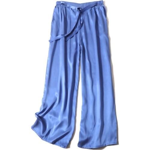 Vintage Women Summer Spring Natural Silk Pants Silk Loose Style Trousers Work Wear OL Fashion Holiday Coffee wide leg Pants