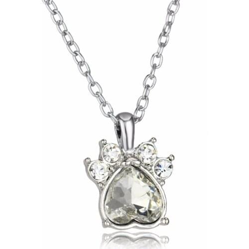 24PC/Lot Clear Crystal Birth Stone Paw Claw Pendant Chain Necklace Birthday Gift For Women Animals Dog Pet Lover April Necklaces