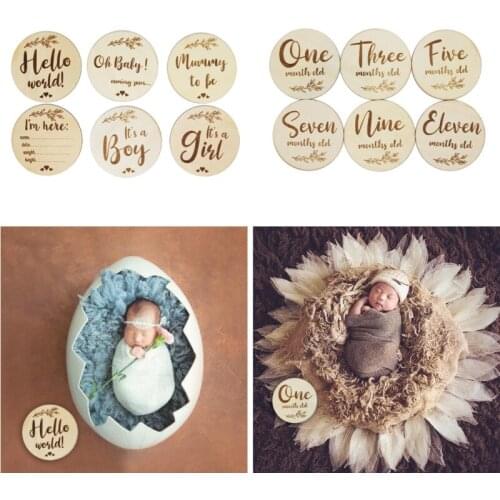 Baby Monthly Wooden Cards Newborn Shower Gifts Sets Milestone Cards Photo Props P31B