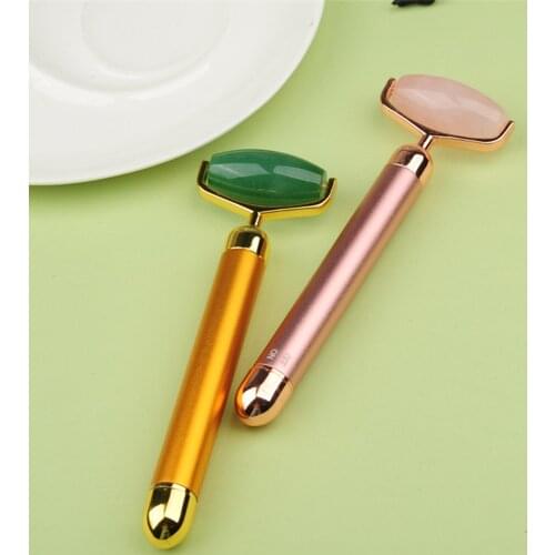 Electric Jade Roller Vibrating Rose Quartz/Aventurine Massager for Face Eye Neck Facial Massage Skin Care Chin Lift Slim Tool