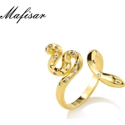 Mafisar Unique Design Bohemian Snake Shape Ring For Women Gold Color Open Ring Adjustable Female Party Jewelry Christmas Gift