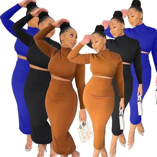 Two Piece Set Women Fall Fashion Urban Leisure Temperament Commute Pure Color Long Sleeves Skirt Suits Wholesale Dropshipping