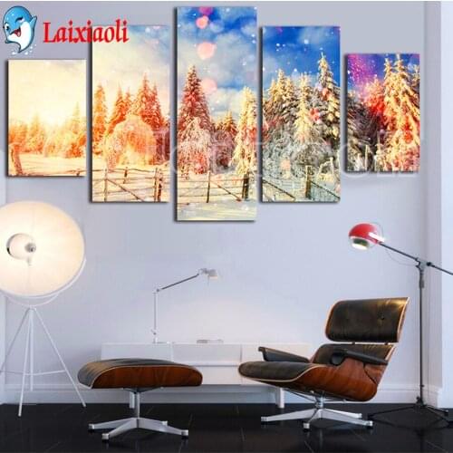 Beautiful snow tree landscape diamond embroidery,Multi-Panel painting full drill cross stitch mosaic diamond painting 5 pcs set