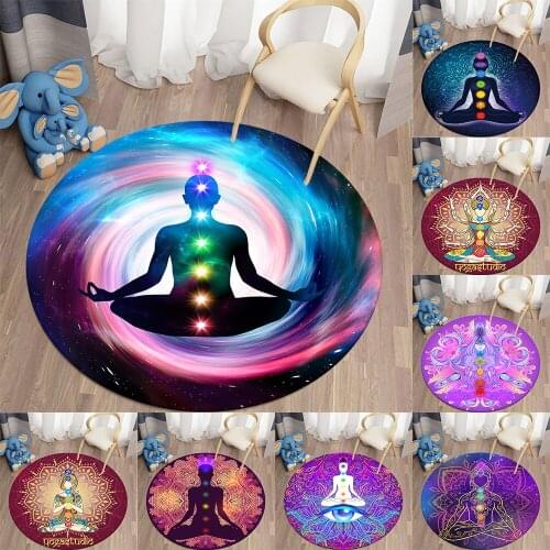 Chakra Round Carpets For Living Room Meditation Theme Home Carpet Area Rugs Bedroom Floor Mat Home Decor