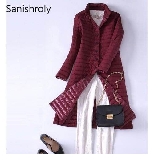 Sanishroly 2018 Autumn Winter Women Ultra Light Down Coat Parka Female White Duck Down Jacket Midi Long Coat Plus Size 2XL SE276