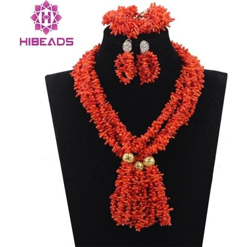 Fashion Broken Beads Coral Pendant Necklace Set African Coral Jewelry Set for Nigerian Wedding Free Shipping CNR699
