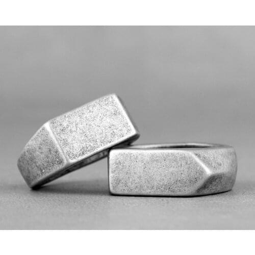 Retro Simple Square Bullet Stainless Steel Mens Rings Vintage Rustic for Male Boyfriend Biker Jewelry Creativity Gift Wholesale