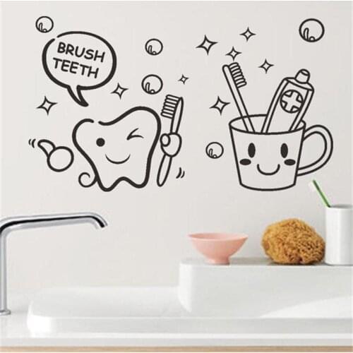 Brush teeth home decor wall stickers bathroom washroom laundry room waterproof wall decals mural art