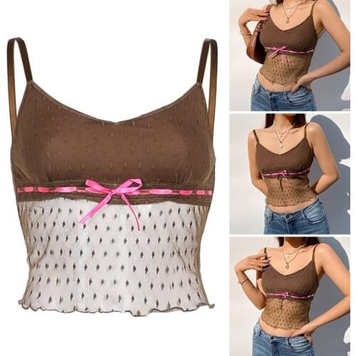 Newly Women Polkas Dot Hit Color Perspective Mesh Sling Sexys Bottoming Vest for 2021 Summer New Style