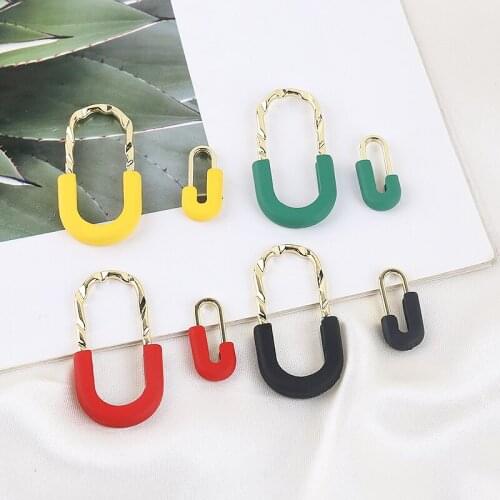 6pcs New Simple Alloy paint u-shaped oval Earrings Ladies European and American personality fold pendant diy jewelry accessories