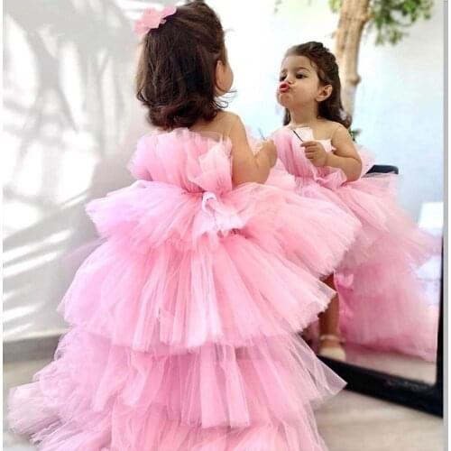 Real Image Lovely Flower Girl Dresses For Wedding High-Neck Tulle Floor Length Ball Gown Junior Bridesmaid Dress For Girls