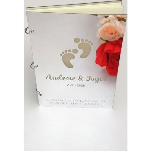 Custom Acrylic Hollow Laser Engraving Wedding Mariage Guestbook Signe Heart shape Fingerprint Light Gold and Silver