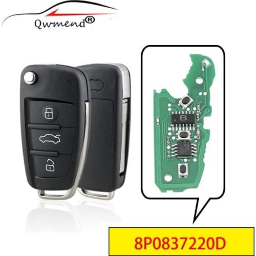 QWMEND 8P0837220D 8X0837220D 3 Buttons Smart Car Key for Audi A3 S3 A4 S4 TT 2005-2013 Remote Flip Car Key