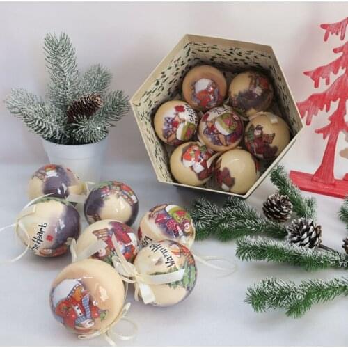 Christmas decorations, scene layout, gifts, ornaments, pendants, ornaments, DIY paper wrapped balls, 14 pieces
