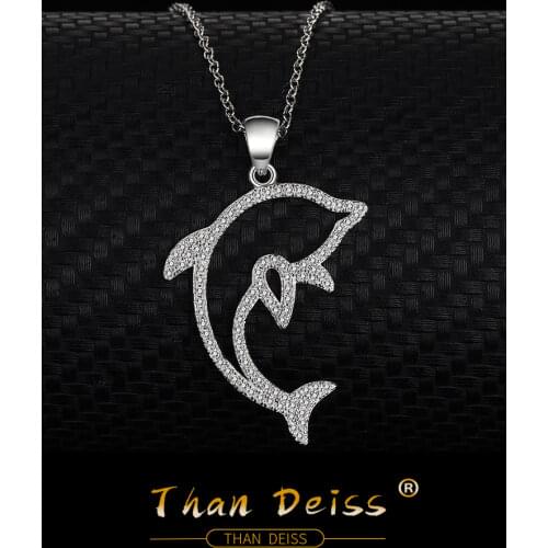 S925 Sterling Silver Dolphin Necklace Micro inlay Simplicity Fashion Ladies Secklace Fish Jewelry Pendant