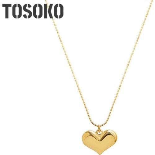 TOSOKO Stainless Steel Jewelry Peach Heart Love Necklace Womens Fashion Cool Clavicle Chain BSP626