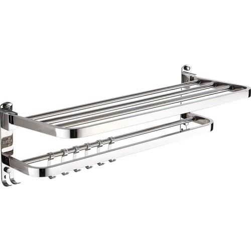 Punch-free towel rack bathroom wall-mounted bathroom hardware pendant 304 stainless steel folding bathroom towel rack