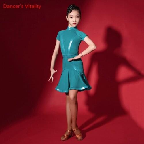 Latin Dance Skirt Summer Female Child Temperament Stand Collar Dress Competition Clothes New Girls Performance Clothing