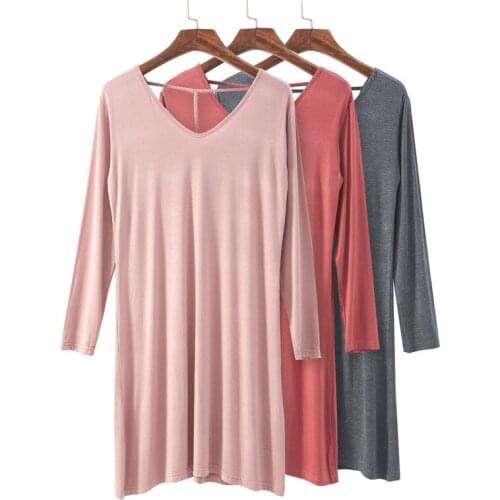 Sexy V Neck Night Dress Casual New Womens Nightwear Long Sleeve Modal Cotton Nightgowns Plus Size Female Nightshirt 6XL 7XL