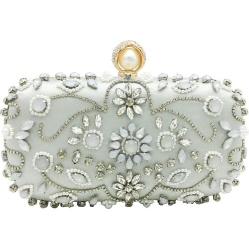 Boutique De FGG Synthetic Pearl Vintage White Beaded Bags Clutch Purses for Evening Purses Wedding Bridal Rhinestone Handbags