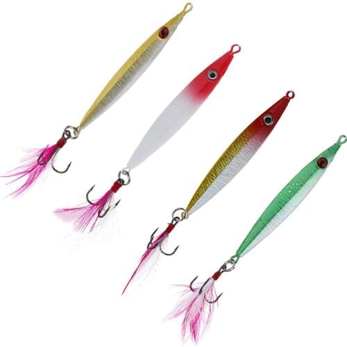 Hard Jigging Lead Fish Baits 21g 8cm Metal Fishing Lure Long Casting Lure with Feather Hook