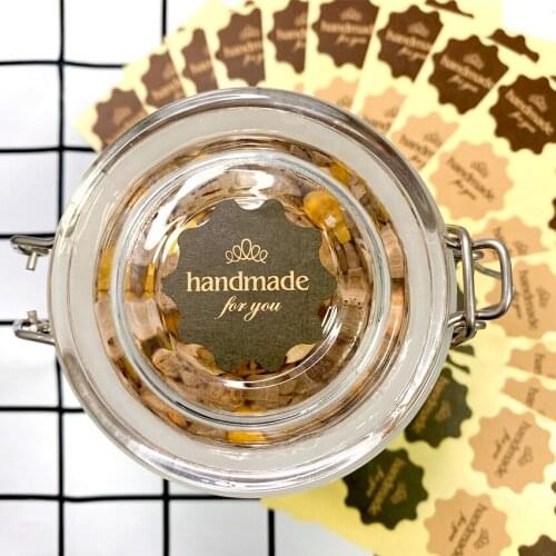 120PCS Retro Flower shape Round Wave Kraft Paper handmade for you Seal Sticker For Cookie DIY Multi Gift Package Label