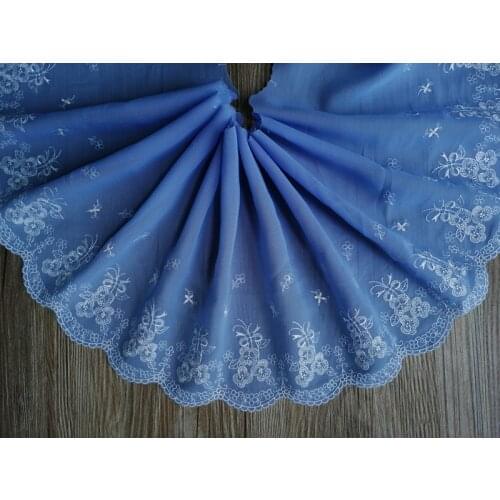 2Yards Flower Embroidered Lace Trims Chiffon Mesh Costume Decorative White Lake Blue 23cm Wide Trimmings Laces Fabric Craft