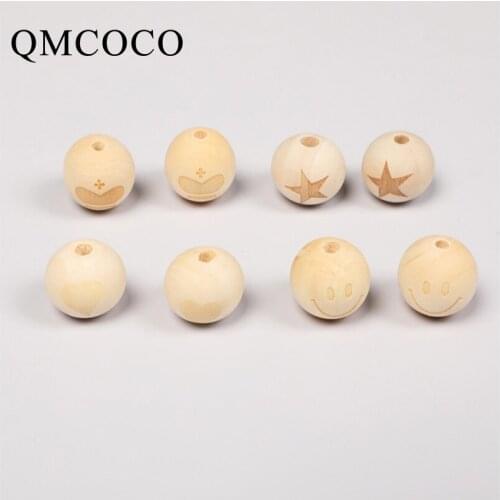 QMCOCO 20Pcs Natural Carved Wooden Beads Accessories Handmade Making For Jewelry Making DIY Women Bracelet Necklace Wholesale